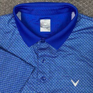 Callaway Golf Shirt Men's XL Blue White Geometric Abstract Performance Polo